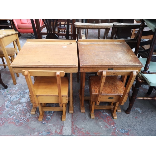 41 - Two vintage Taylor beech child's school desks and chairs