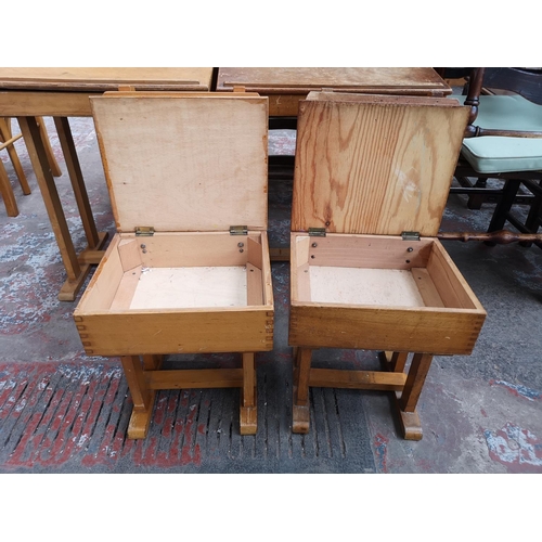 41 - Two vintage Taylor beech child's school desks and chairs