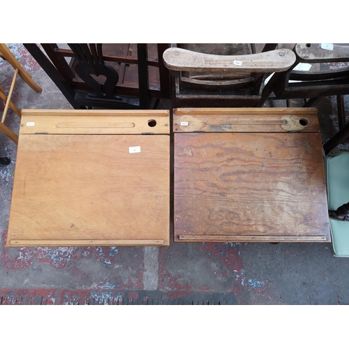 41 - Two vintage Taylor beech child's school desks and chairs