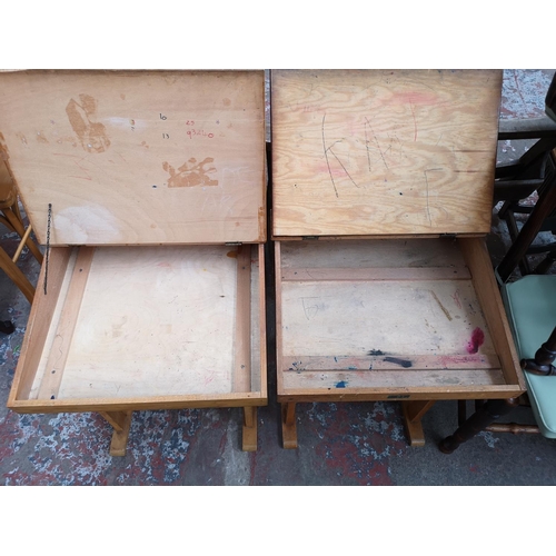 41 - Two vintage Taylor beech child's school desks and chairs