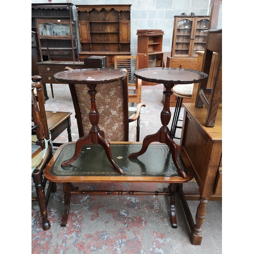 43 - Three 19th century style mahogany occasional tables, two Jaycee tripod wine tables and one rectangul... 