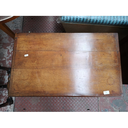 50 - A Georgian oak and mahogany crossbanded single drawer side table - approx. 68cm high x 78cm wide x 4... 