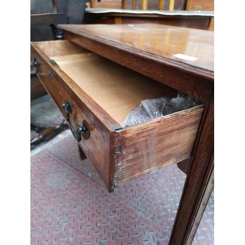 50 - A Georgian oak and mahogany crossbanded single drawer side table - approx. 68cm high x 78cm wide x 4... 