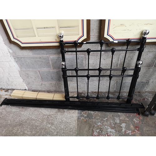 7 - A Victorian style black metal and chrome plated single bed frame