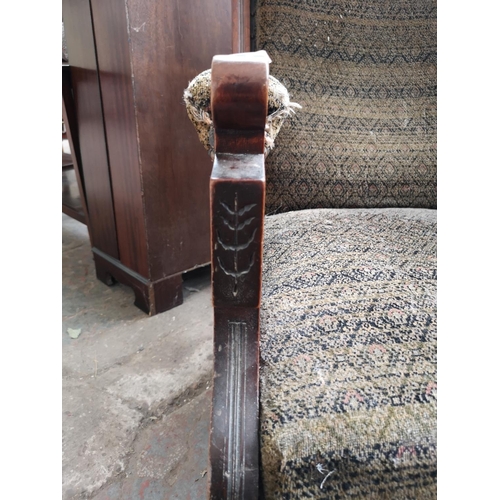 78 - An Edwardian mahogany and fabric upholstered parlour chair - approx. 101cm high x 70cm wide x 67cm d... 