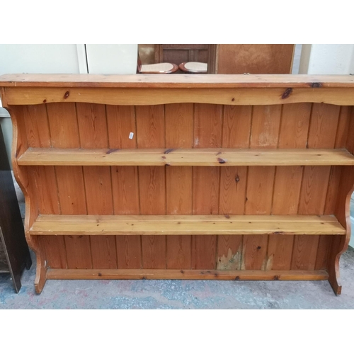 94 - Four items, modern beech kitchen trolley island, framed W. Jones oil on canvas, early 20th century o... 