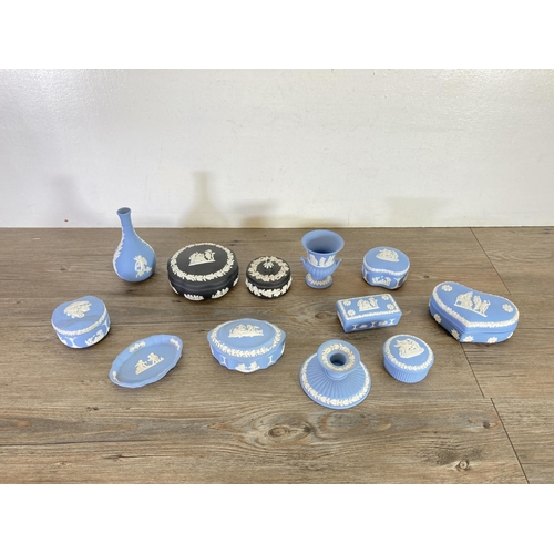 362 - Twelve pieces of Wedgwood Jasperware, ten pale blue and two black