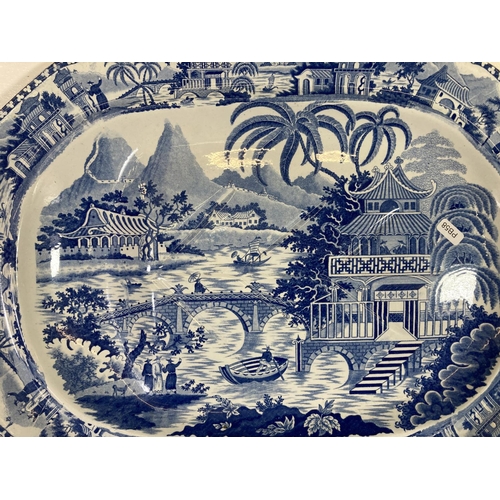 383 - A late 19th century blue and white porcelain meat plate - approx. 54cm long x 39cm wide