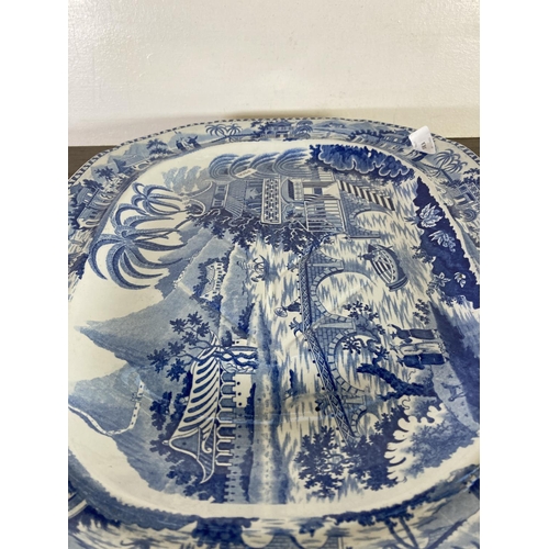 383 - A late 19th century blue and white porcelain meat plate - approx. 54cm long x 39cm wide