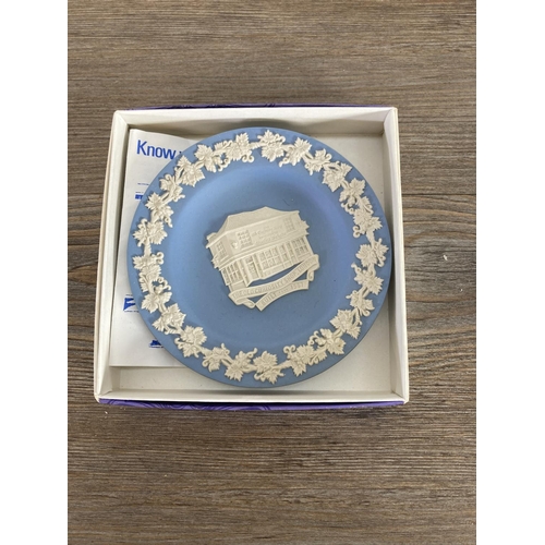 333 - A collection of Wedgwood pale blue Jasperware to include trinket dishes, plates etc.