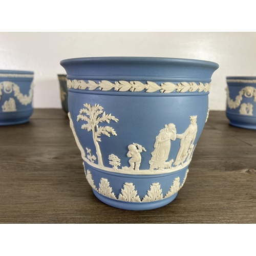 339 - Five Wedgwood pale blue Jasperware jardinières