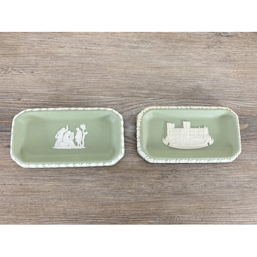 344 - Twelve Wedgwood sage green Jasperware trinket boxes and dishes