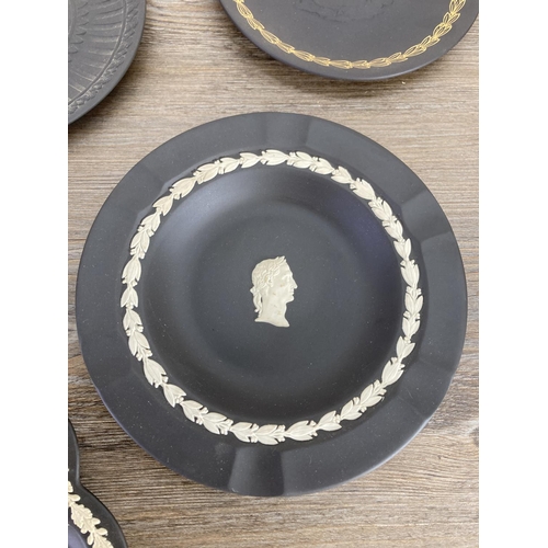 347 - Thirteen pieces of Wedgwood black basalt and Jasperware to include Churchill Centenary plate, cup an... 