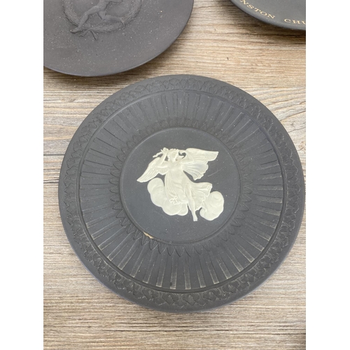 347 - Thirteen pieces of Wedgwood black basalt and Jasperware to include Churchill Centenary plate, cup an... 