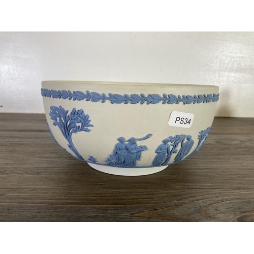 349 - Six pieces of Wedgwood pale blue on white and sage green on white Jasperware to include 20cm bowl et... 