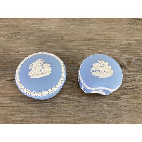 352 - Eight Wedgwood pale blue Jasperware trinket boxes