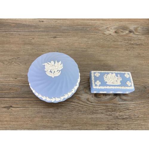 352 - Eight Wedgwood pale blue Jasperware trinket boxes