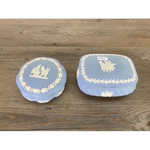 352 - Eight Wedgwood pale blue Jasperware trinket boxes