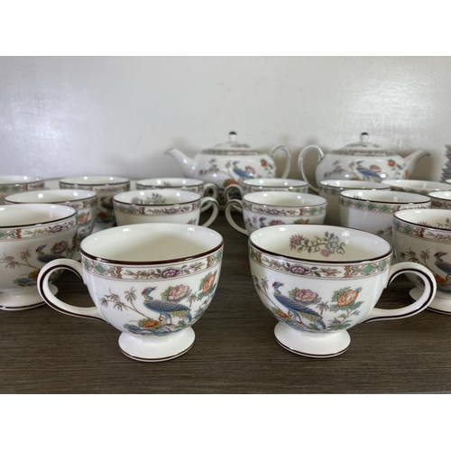 358 - A collection of Wedgwood Kutani Crane bone china to include two teapots, twin handled cake plate, tw... 