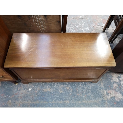 142 - Two pieces of furniture, one yew wood effect blanket box - approx. 53cm high x 99cm wide x 40.5cm de... 