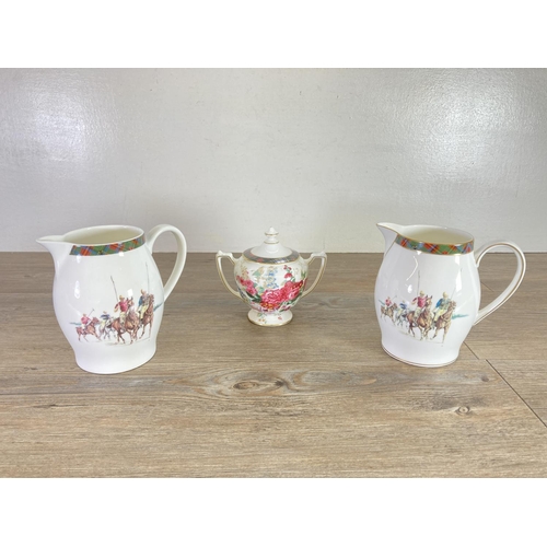 409 - Five pieces of Wedgwood Ralph Lauren china to include Highland Polo jug, Hampton floral sugar bowl e... 