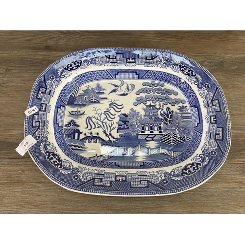 414 - Seven late 19th/early 20th century Willow pattern meat plates