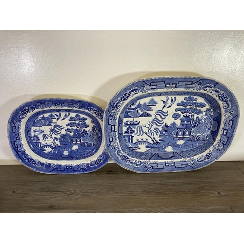 414 - Seven late 19th/early 20th century Willow pattern meat plates