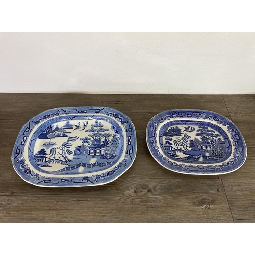 414 - Seven late 19th/early 20th century Willow pattern meat plates