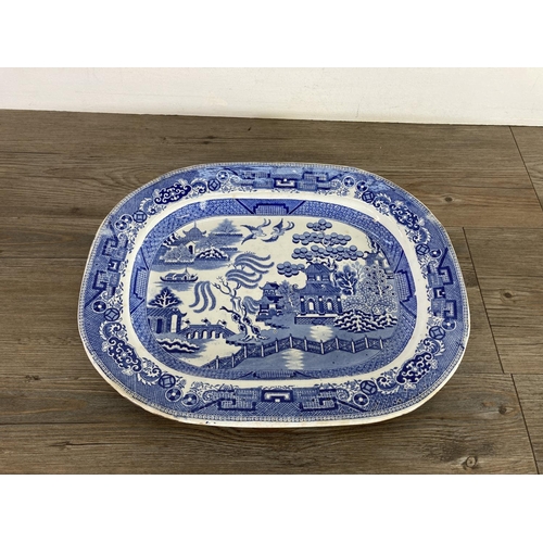 414 - Seven late 19th/early 20th century Willow pattern meat plates