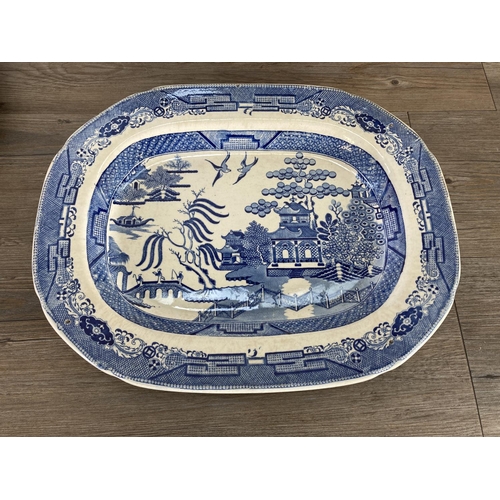 414 - Seven late 19th/early 20th century Willow pattern meat plates