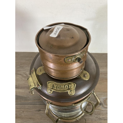 425 - A vintage copper and brass maritime Anchor lantern - approx. 33cm high