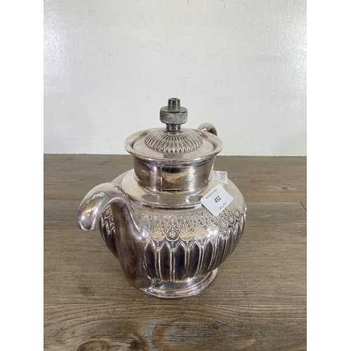 452 - A James Dixon & Sons Sheffield EPBM Royles patent self pouring tea pot - approx. 20cm high