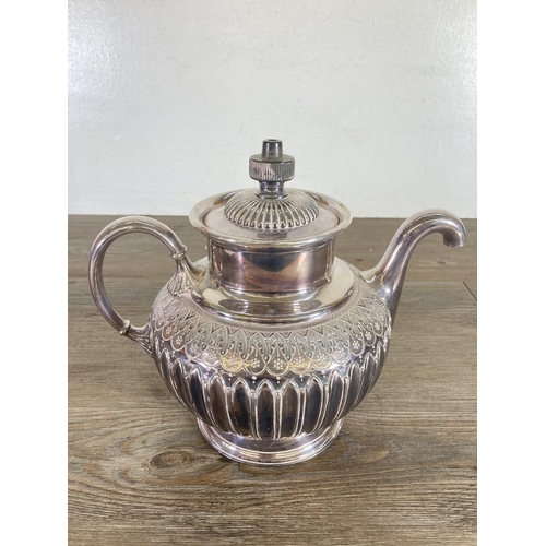 452 - A James Dixon & Sons Sheffield EPBM Royles patent self pouring tea pot - approx. 20cm high