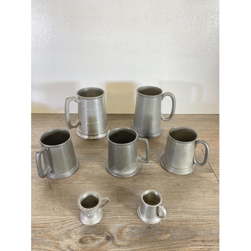 456 - A collection of pewter to include tankards, 19th century Howes coffee pot, 19th century Broadhead & ... 