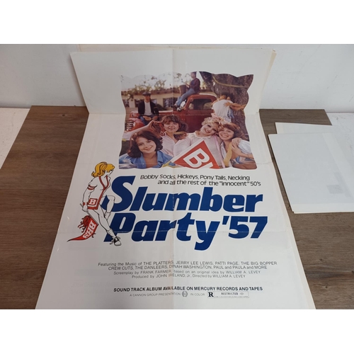 863A - Six vintage folded movie posters, The Pom Pom Girls, Waitress!, The Secretary, Slumber Party '57, Yo... 