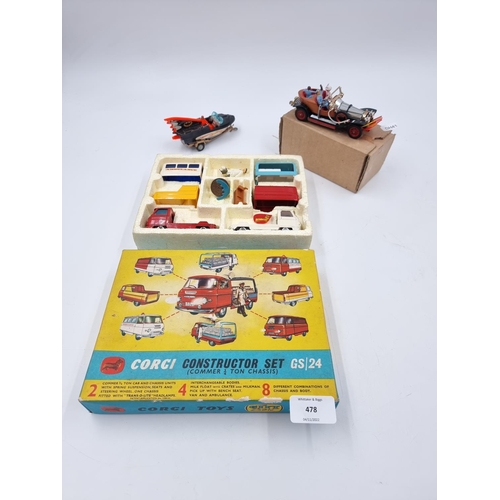 478 - Three vintage Corgi model vehicles, boxed GS/24 Commer ¾ ton shassis constructor set, Chitty Chitty ... 