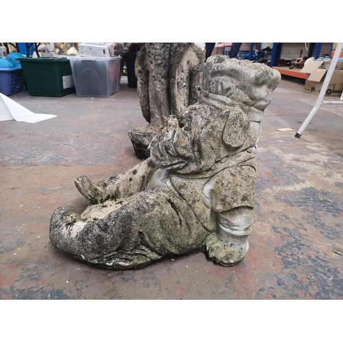 244A - A cast stone bulldog garden plant stand - approx. 42cm high