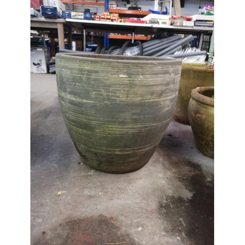 249A - Five various terracotta and glazed planters - largest approx. 34cm high x 37cm diameter