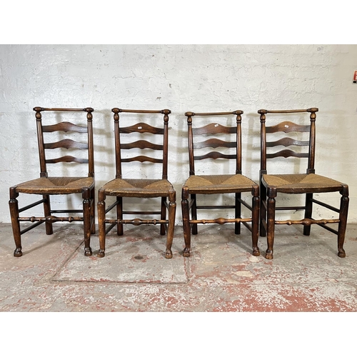 42 - Four 19th century oak and rush seated Lancashire chairs