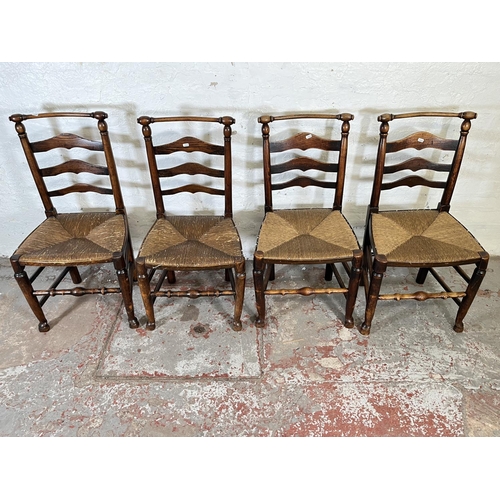 42 - Four 19th century oak and rush seated Lancashire chairs