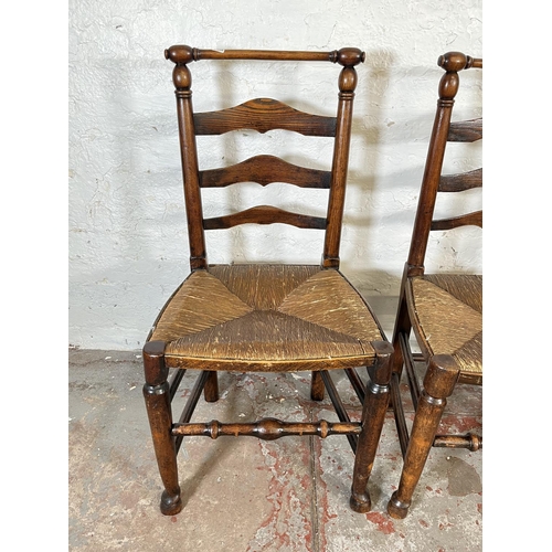 42 - Four 19th century oak and rush seated Lancashire chairs