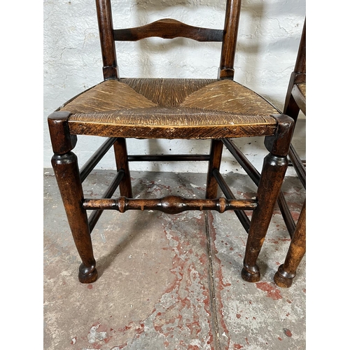 42 - Four 19th century oak and rush seated Lancashire chairs