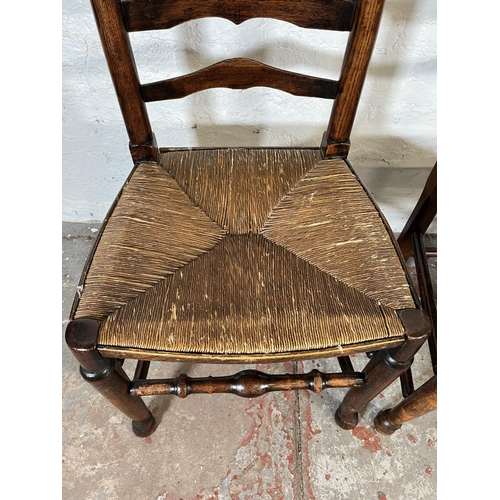 42 - Four 19th century oak and rush seated Lancashire chairs