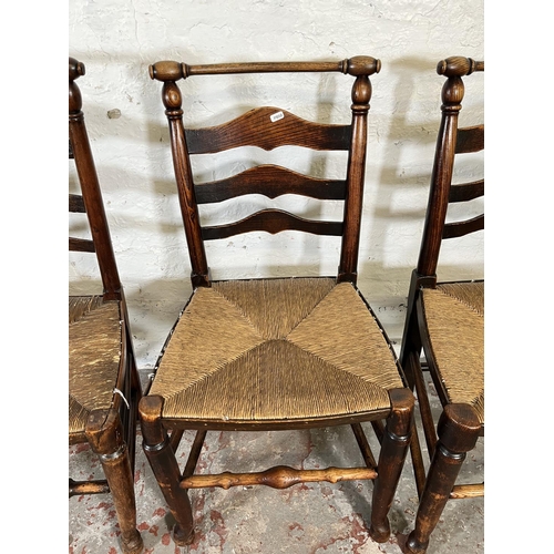 42 - Four 19th century oak and rush seated Lancashire chairs