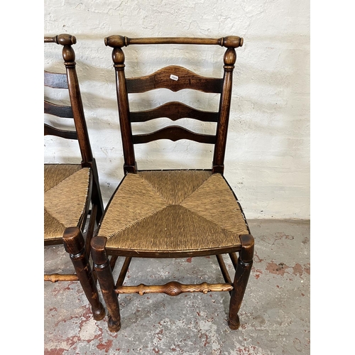 42 - Four 19th century oak and rush seated Lancashire chairs