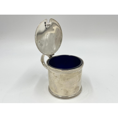 1253 - A Charles & Richard Comyns hallmarked London silver mustard pot with hallmarked sterling silver spoo... 