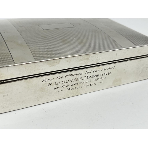 1254 - A William Neale & Son hallmarked Birmingham silver presentation cigarette box, dated 1927 - approx. ... 