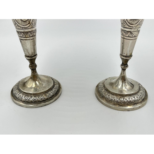 1261 - A pair of Indian white metal trumpet vases, stamped BM75 - approx. gross weight 228 grams and approx... 