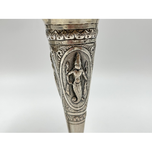 1261 - A pair of Indian white metal trumpet vases, stamped BM75 - approx. gross weight 228 grams and approx... 