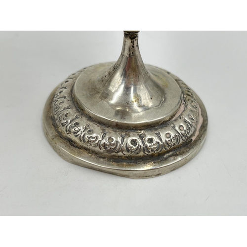 1261 - A pair of Indian white metal trumpet vases, stamped BM75 - approx. gross weight 228 grams and approx... 